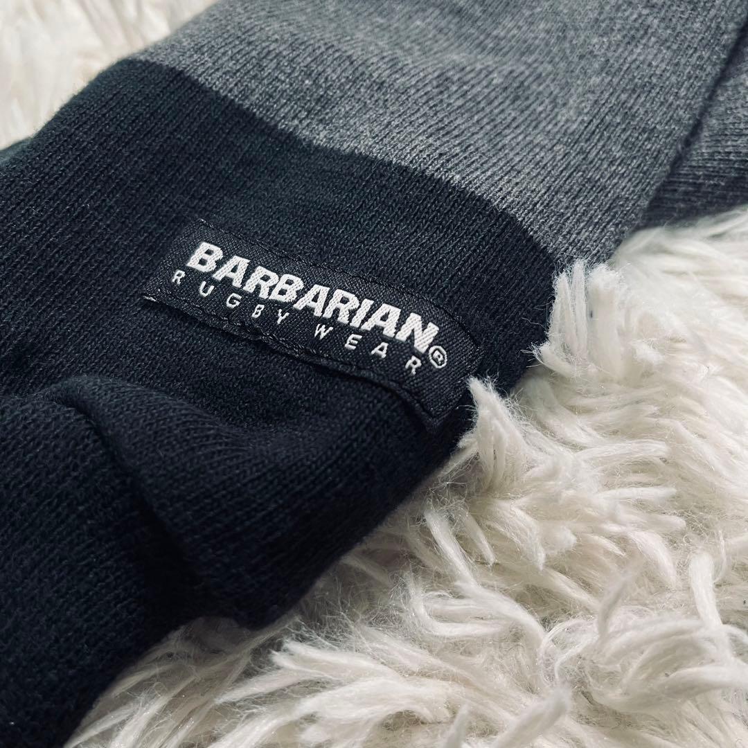 BARBARIAN ボーダー フーデット ラガーシャツ ブラック/グレーXL
