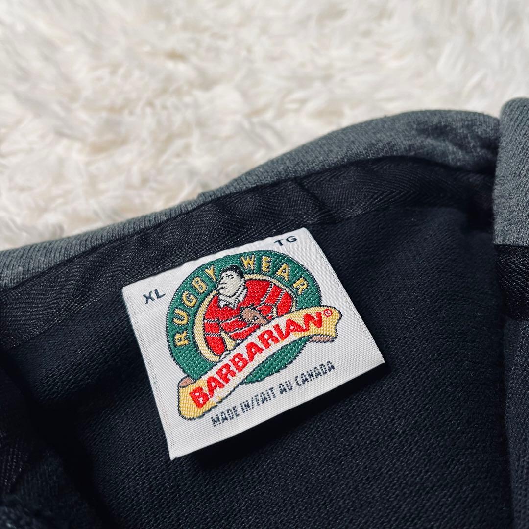 BARBARIAN ボーダー フーデット ラガーシャツ ブラック/グレーXL