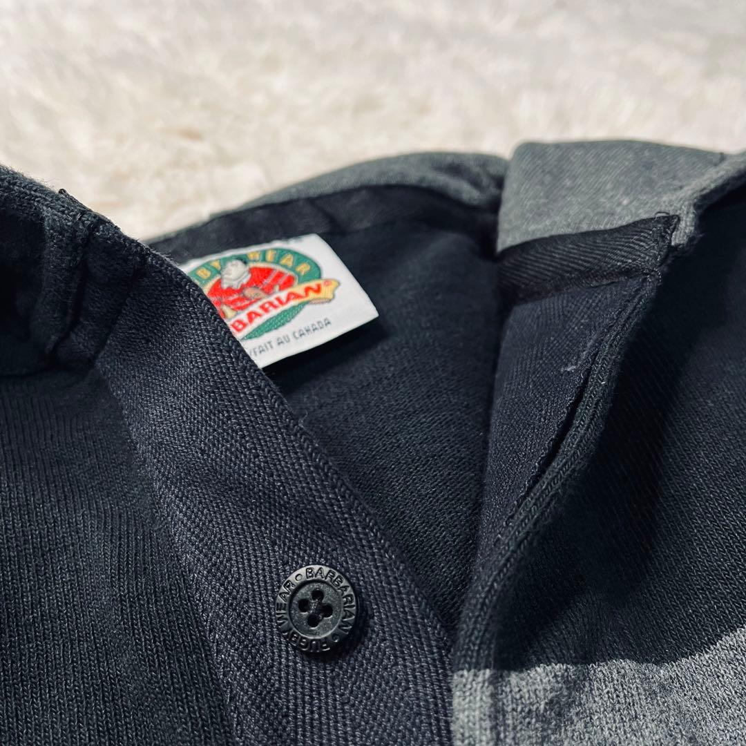 BARBARIAN ボーダー フーデット ラガーシャツ ブラック/グレーXL