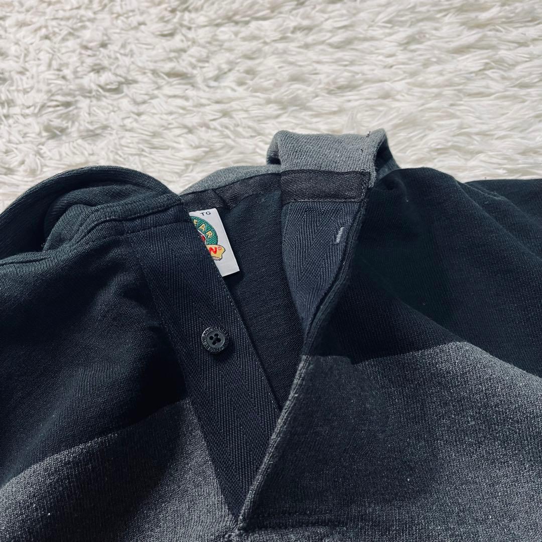 BARBARIAN ボーダー フーデット ラガーシャツ ブラック/グレーXL