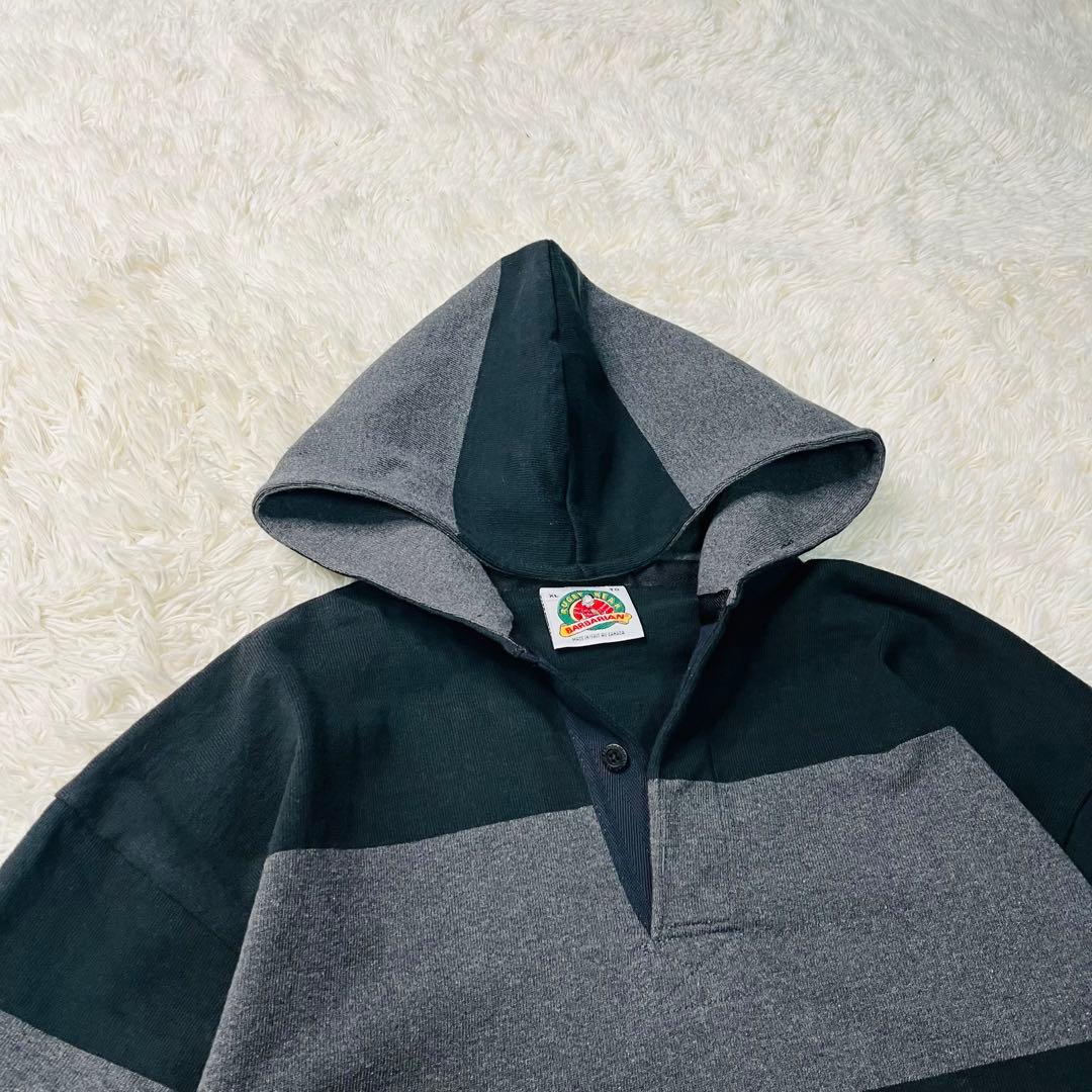 BARBARIAN ボーダー フーデット ラガーシャツ ブラック/グレーXL