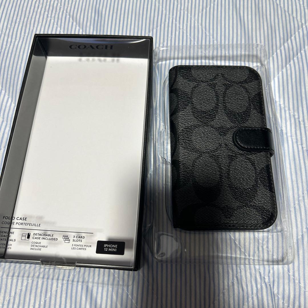 新品コーチiPhone12mini手帳型ケース黒