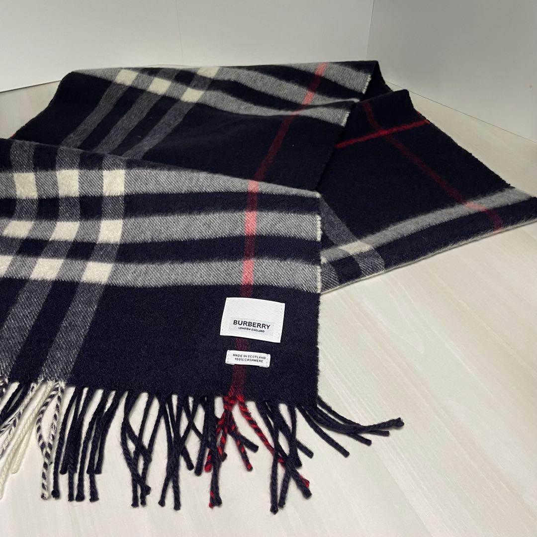 美品☆バーバリー☆マフラー☆チェック柄☆ネイビー☆ノバチェック☆カシミヤ