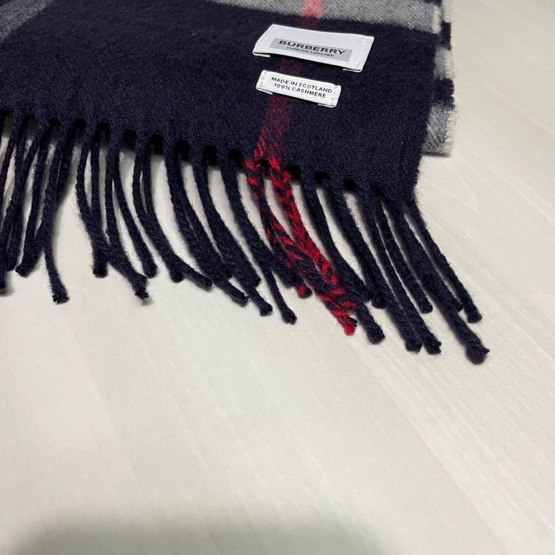 美品☆バーバリー☆マフラー☆チェック柄☆ネイビー☆ノバチェック☆カシミヤ