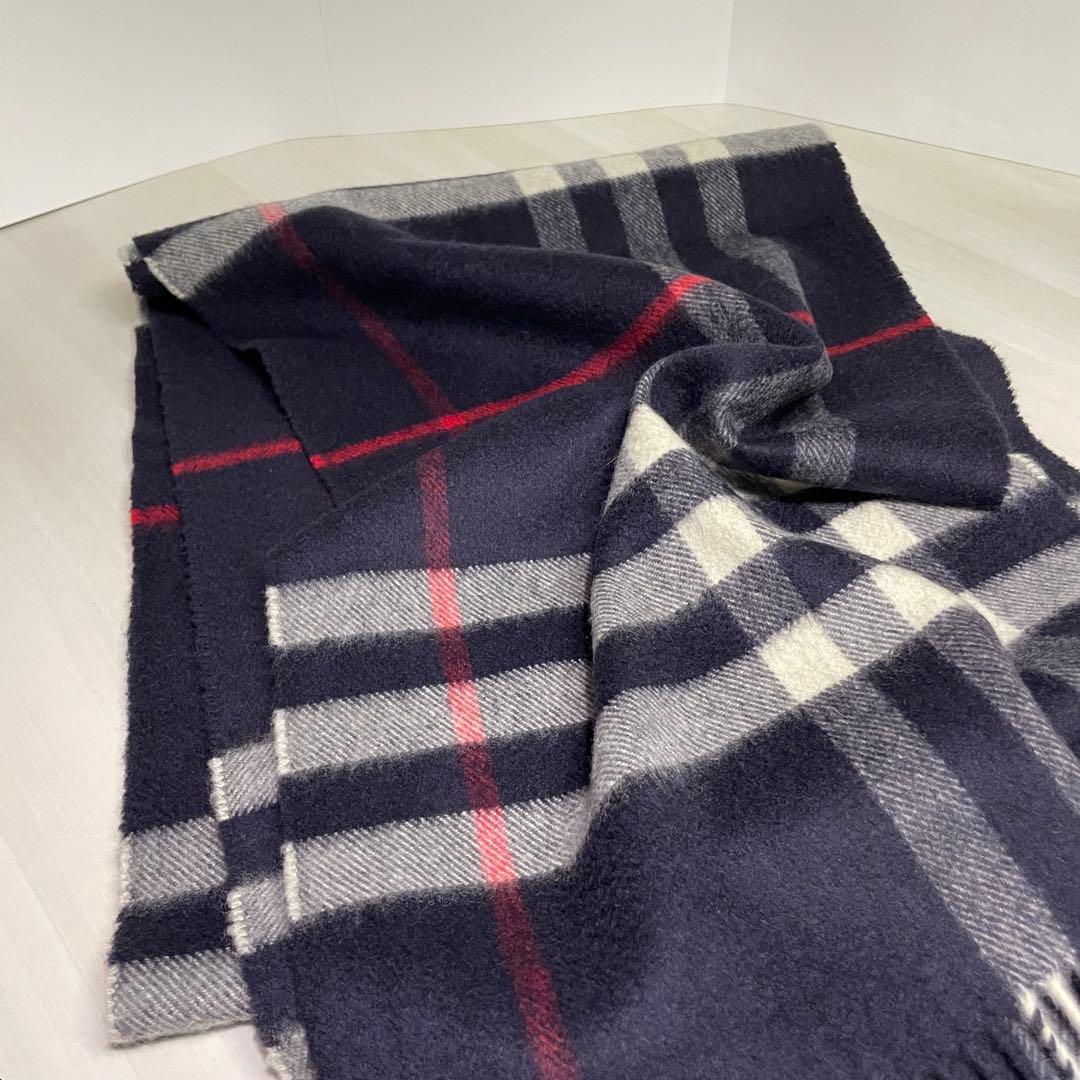 美品☆バーバリー☆マフラー☆チェック柄☆ネイビー☆ノバチェック☆カシミヤ
