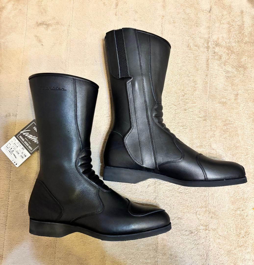 バイク用レザーブーツ 黒 (サイドジッパー付) 26cm 細身