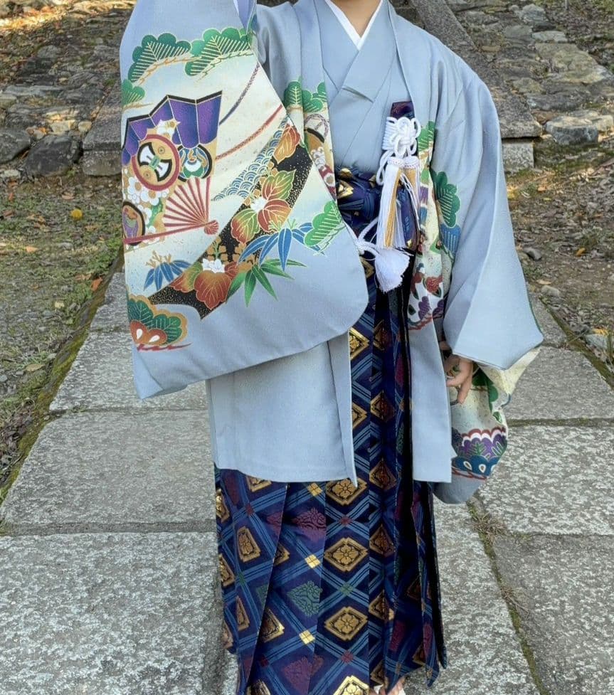 男の子 七五三・5歳・化繊・袴と着物のセット　しちごさん　フルセット