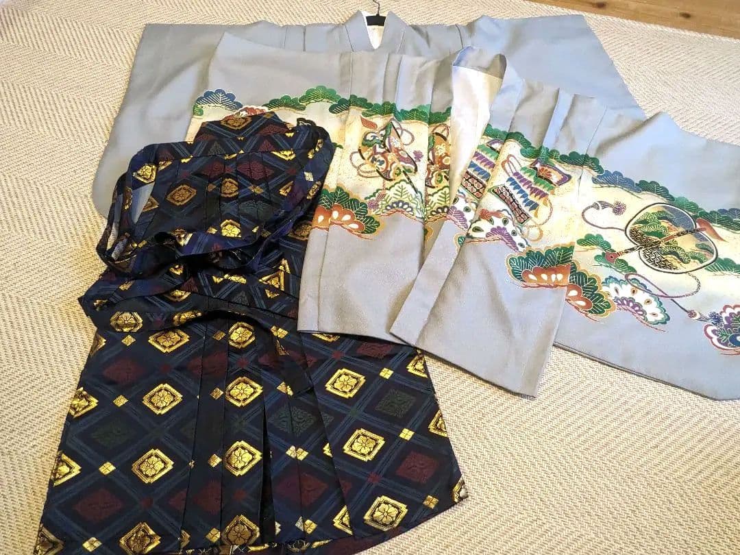 男の子 七五三・5歳・化繊・袴と着物のセット　しちごさん　フルセット