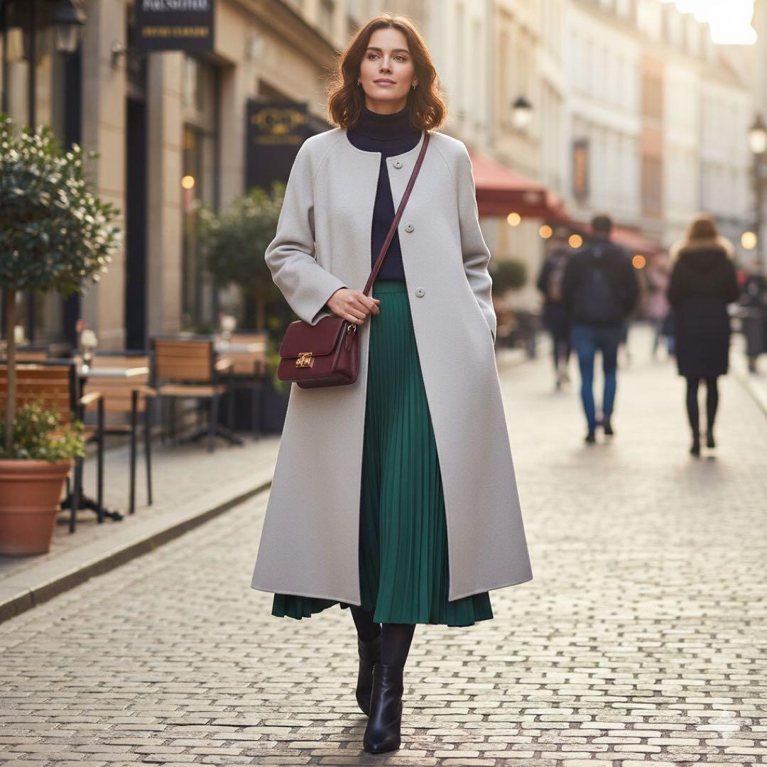 極美品　アドーアADORE カシミヤ混 2トーンコート　ノーカラー　グレー