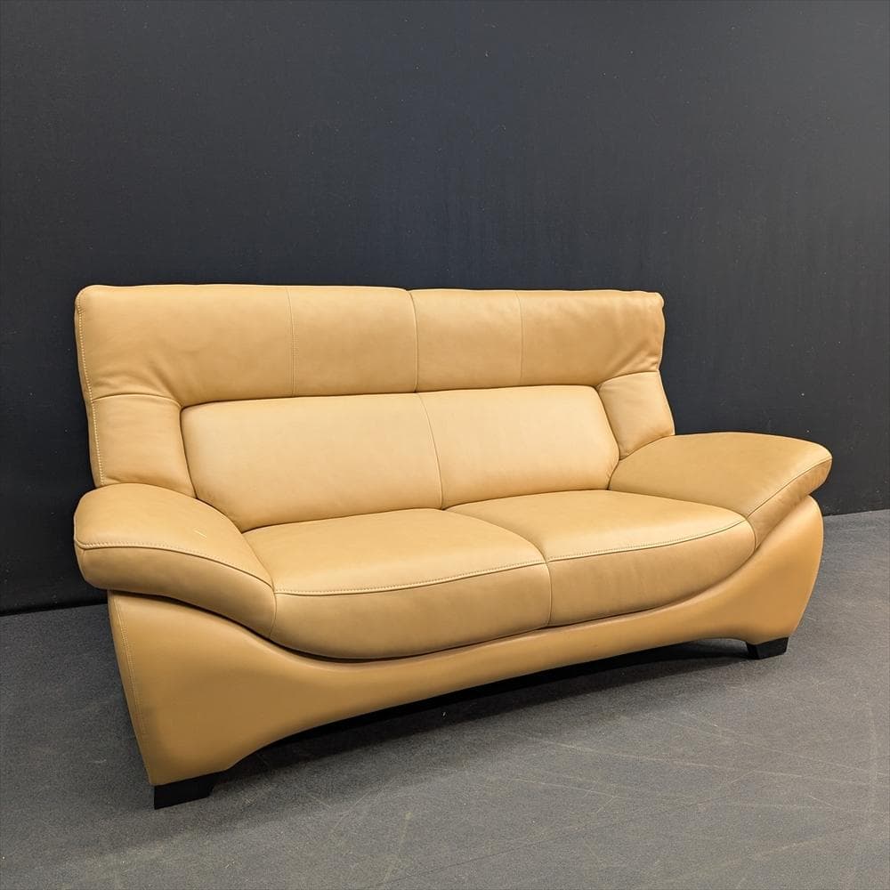 美品　カリモク　本革　ワイドラブソファ　ラブソファ　2人掛け　2P　2.5人掛け