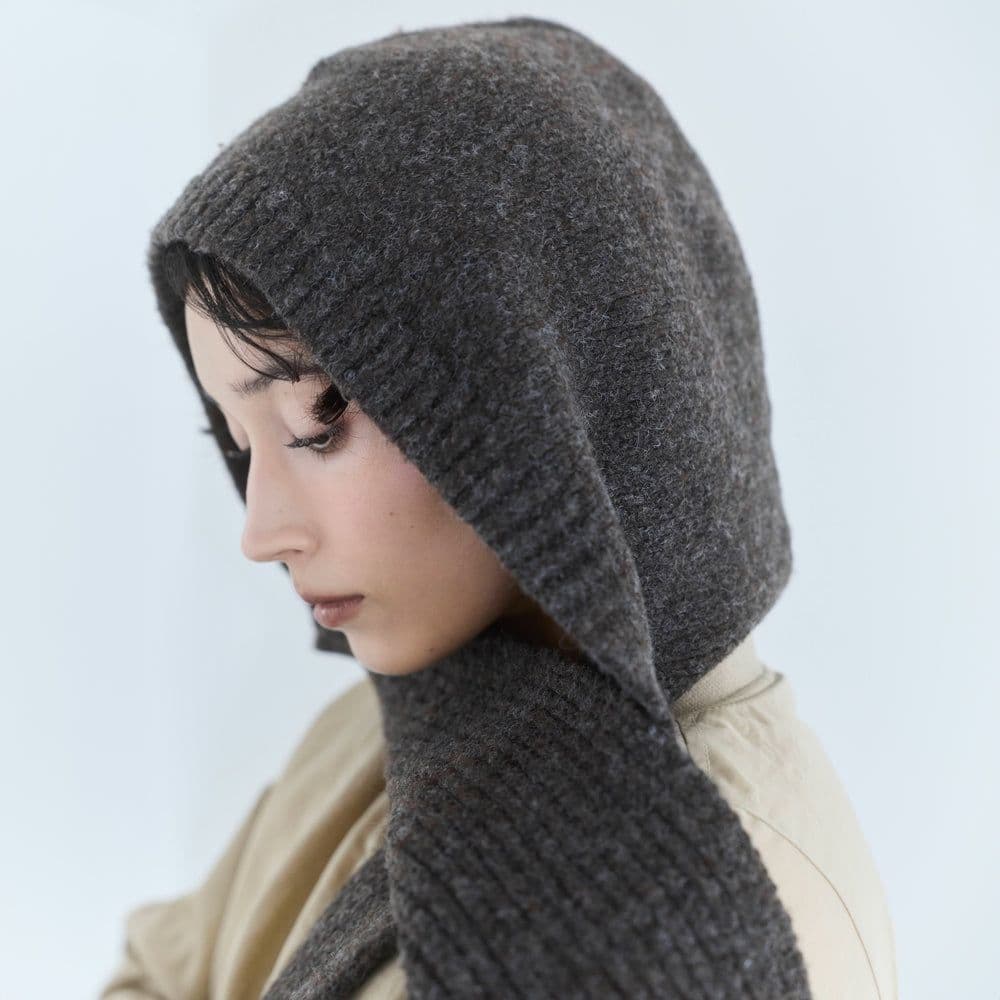 Sea Room lynn Fringeフーディーマフラー ブラウン ニット