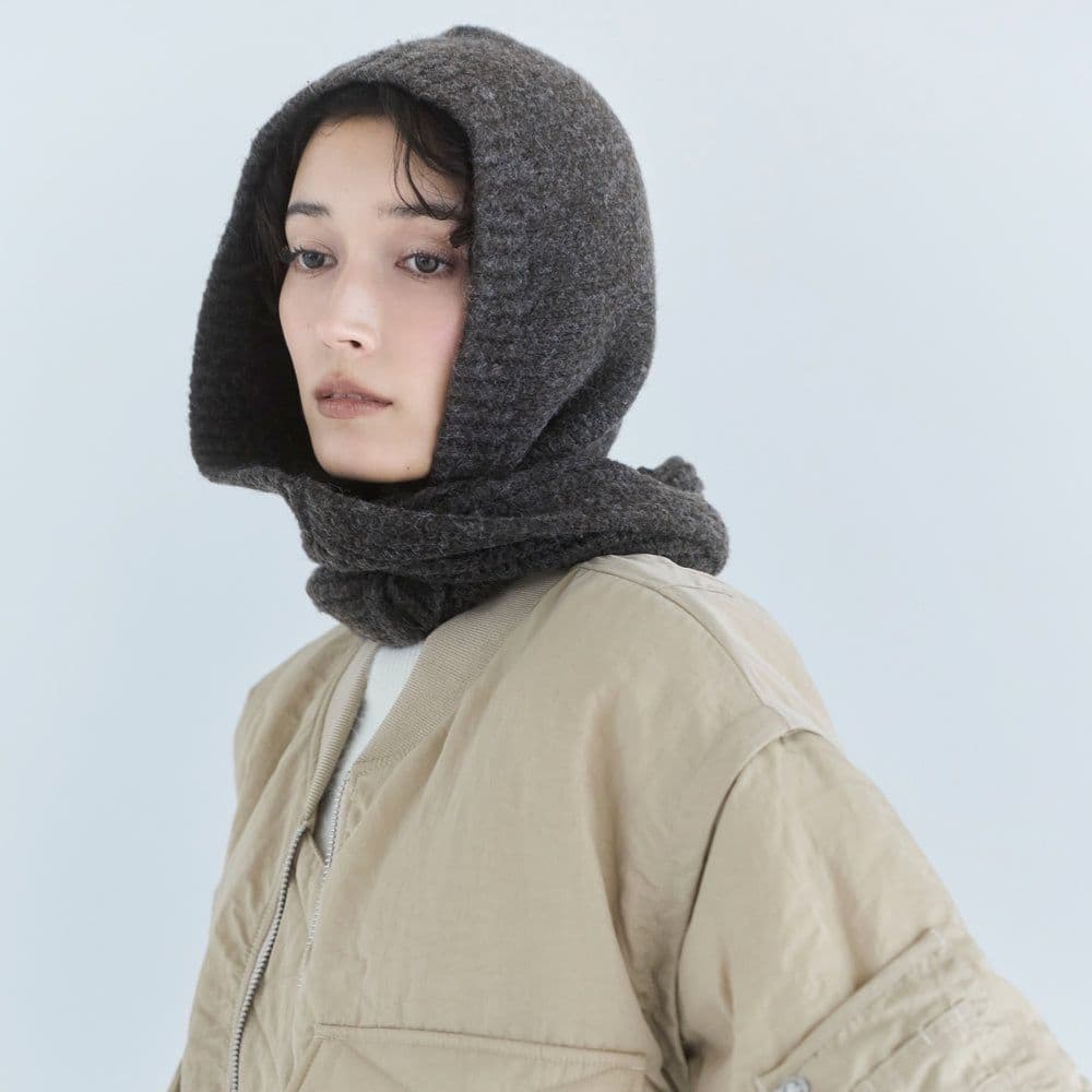 Sea Room lynn Fringeフーディーマフラー ブラウン ニット