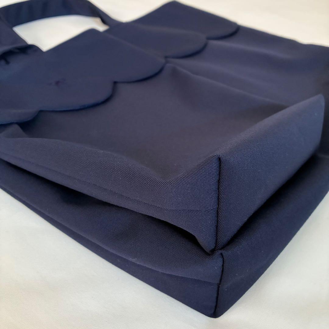 スカラップ　2点セット　手刺繍　リボン　レッスンバッグ　上履き入れ　紺　お受験