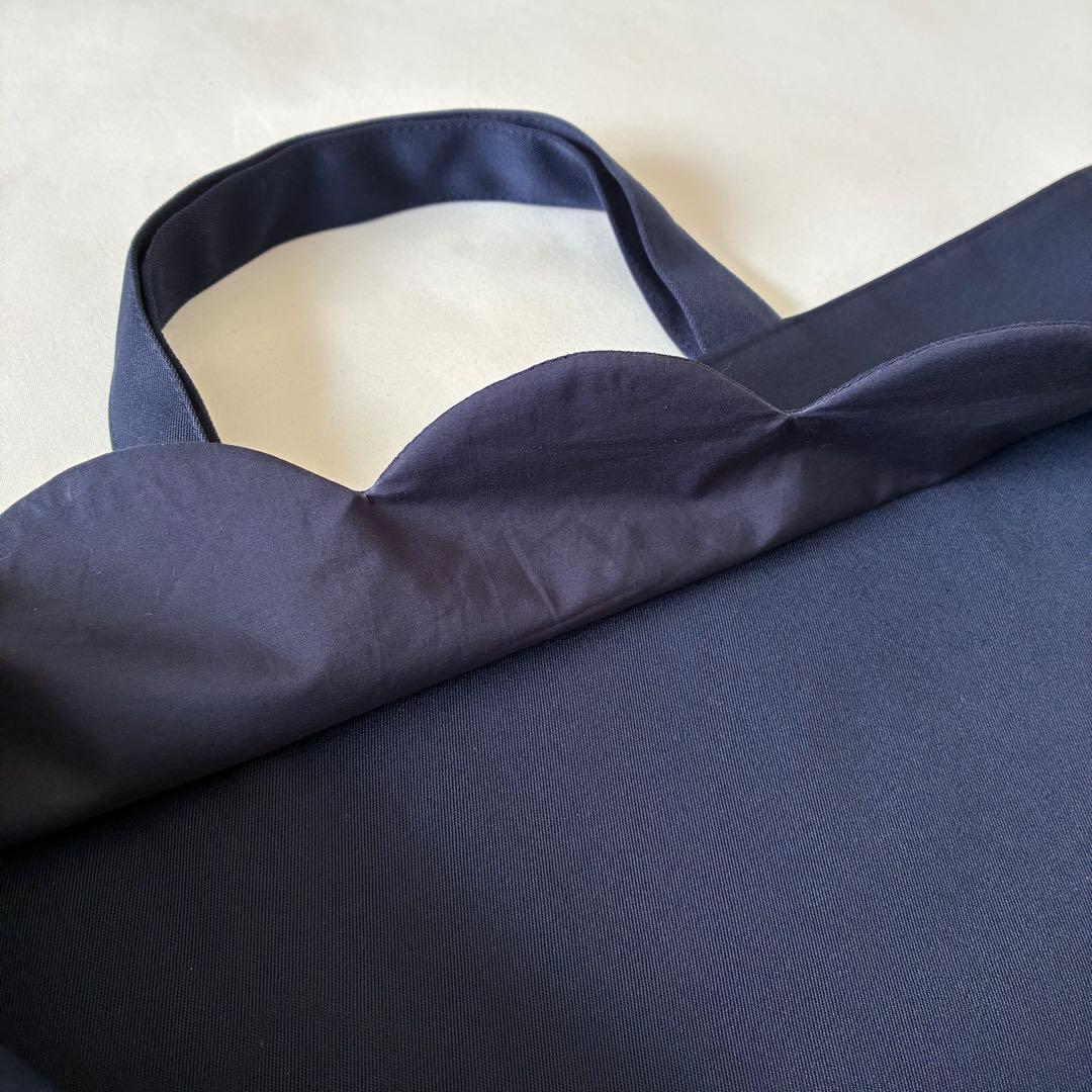 スカラップ　2点セット　手刺繍　リボン　レッスンバッグ　上履き入れ　紺　お受験