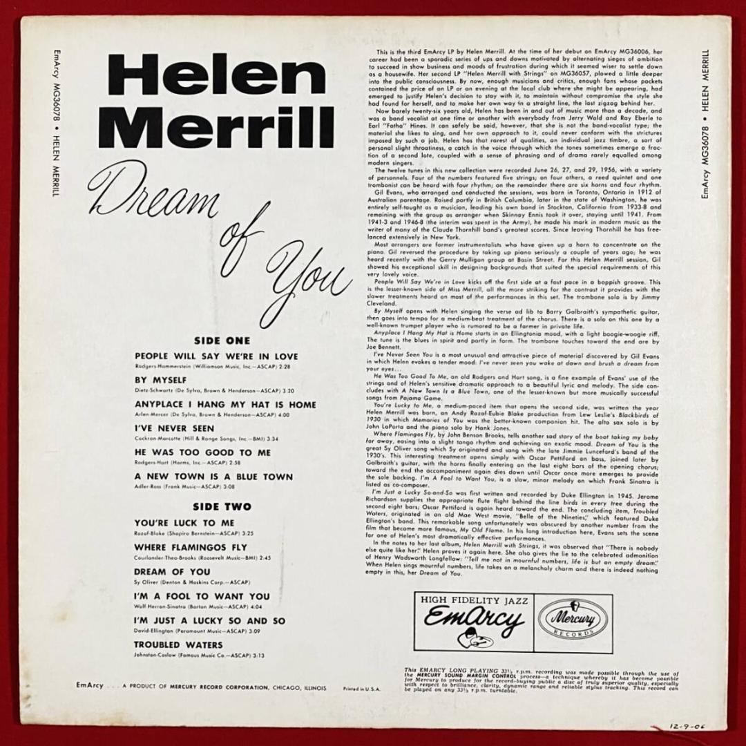 ★不朽の名作【USオリジナル／MONO／深溝／小ドラマーラベル】ヘレン・メリル