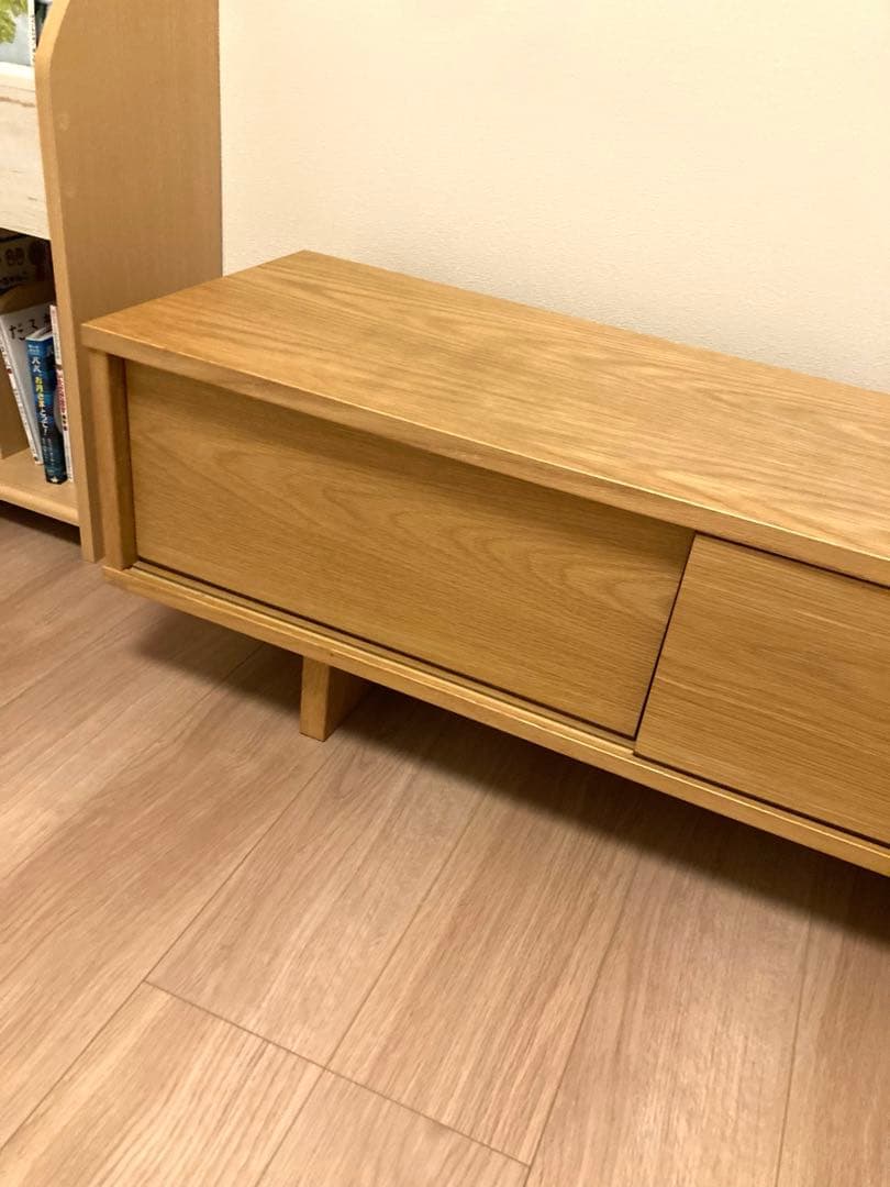 【廃盤】無印良品　オーク材AVラック薄型（引戸）　幅150 cm テレビ