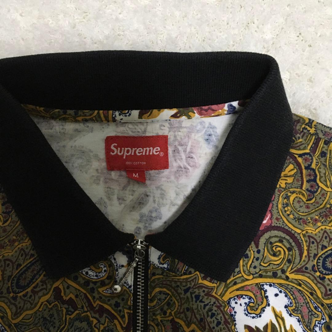 シュプリーム　ハーフジップポロシャツ　刺繍ロゴ　総柄　窪塚洋介着用　コットン　M