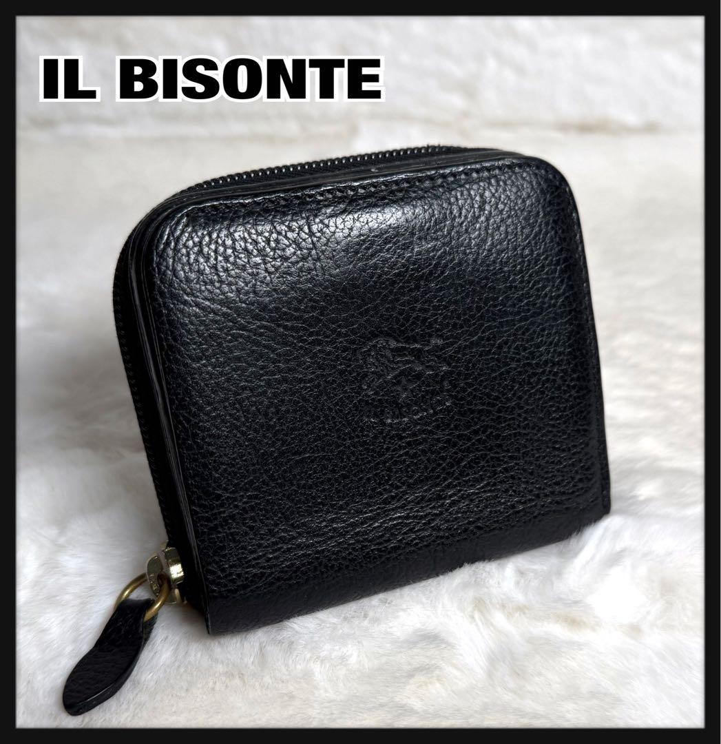 アッキー 様IL BISONTE 二つ折り財布 ブラック レザー コンパクト.