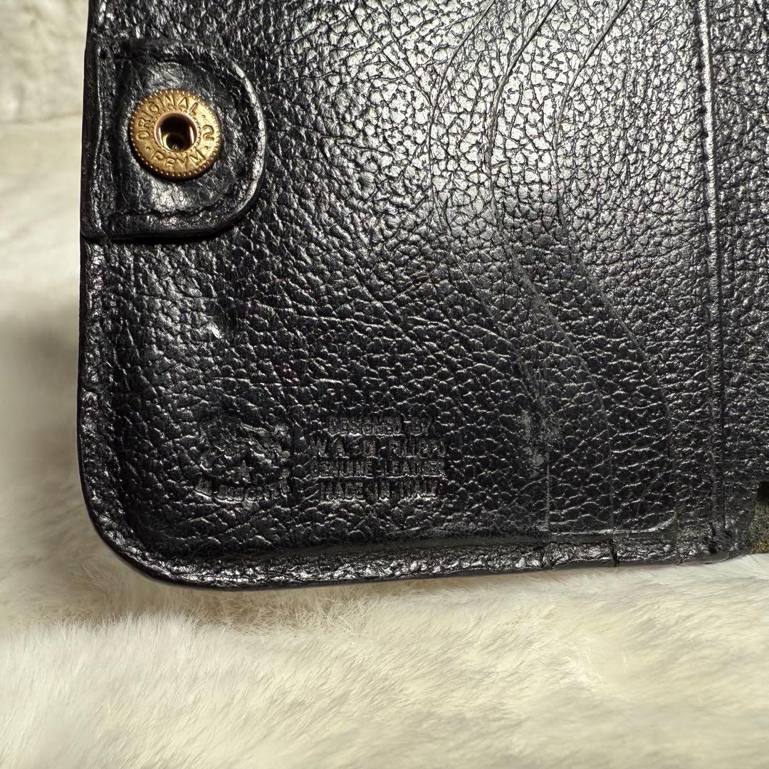 アッキー 様IL BISONTE 二つ折り財布 ブラック レザー コンパクト.