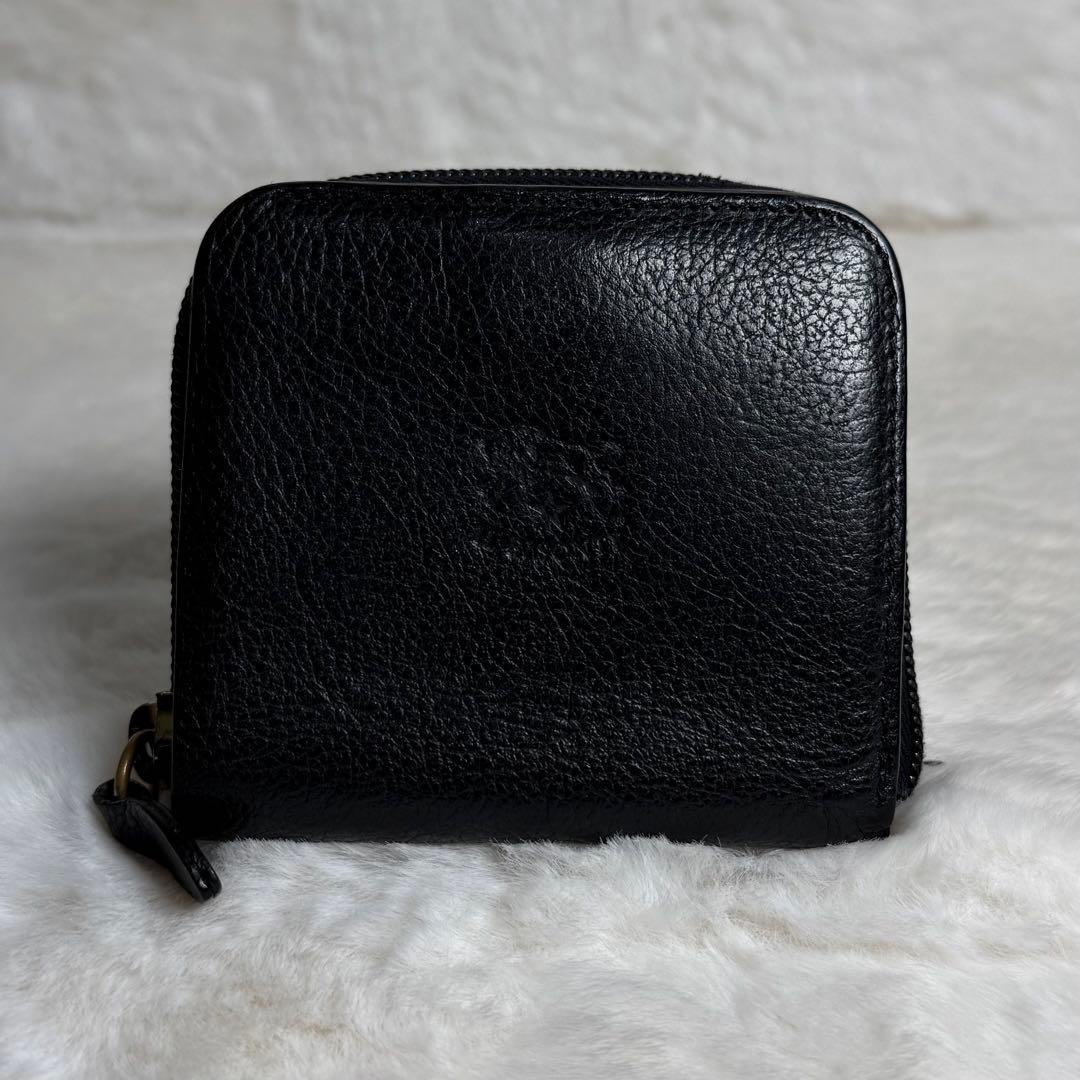 アッキー 様IL BISONTE 二つ折り財布 ブラック レザー コンパクト.