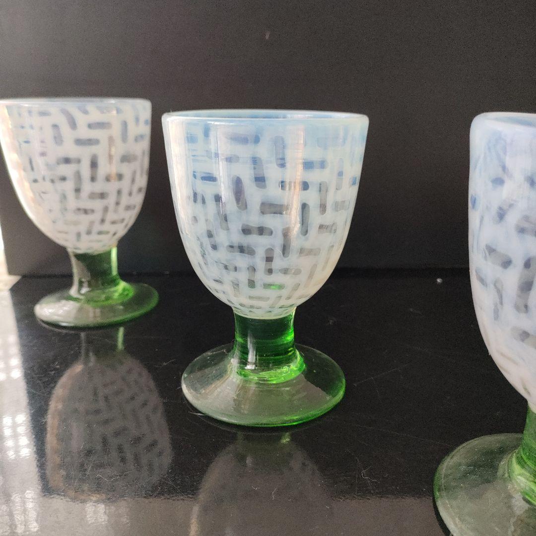 大正ロマン氷コップ 乳白色 脚付きグラス 3個セット