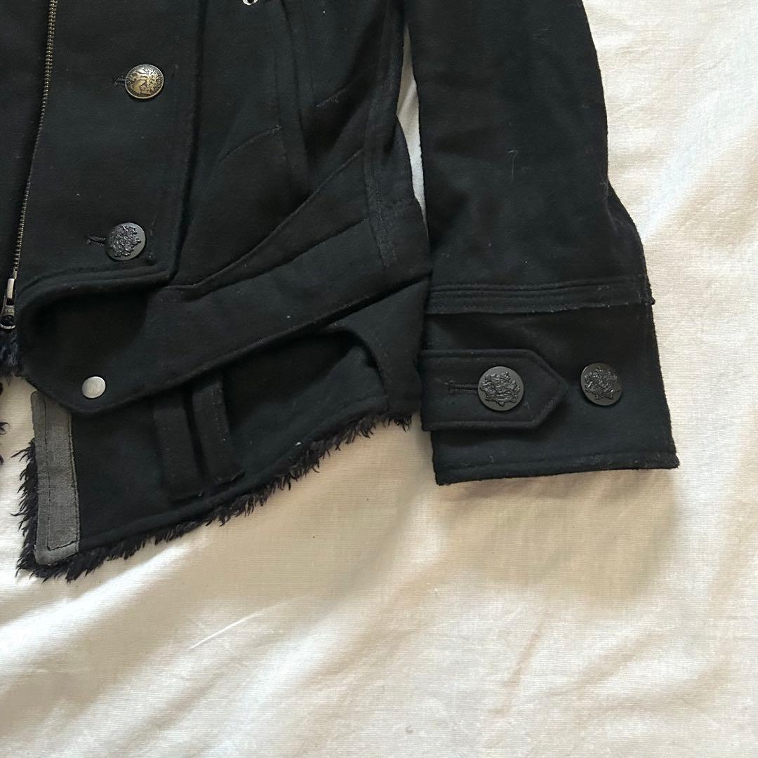 PPFM ナポレオンジャケット Pコート リアルファー ブラックy2k 00s