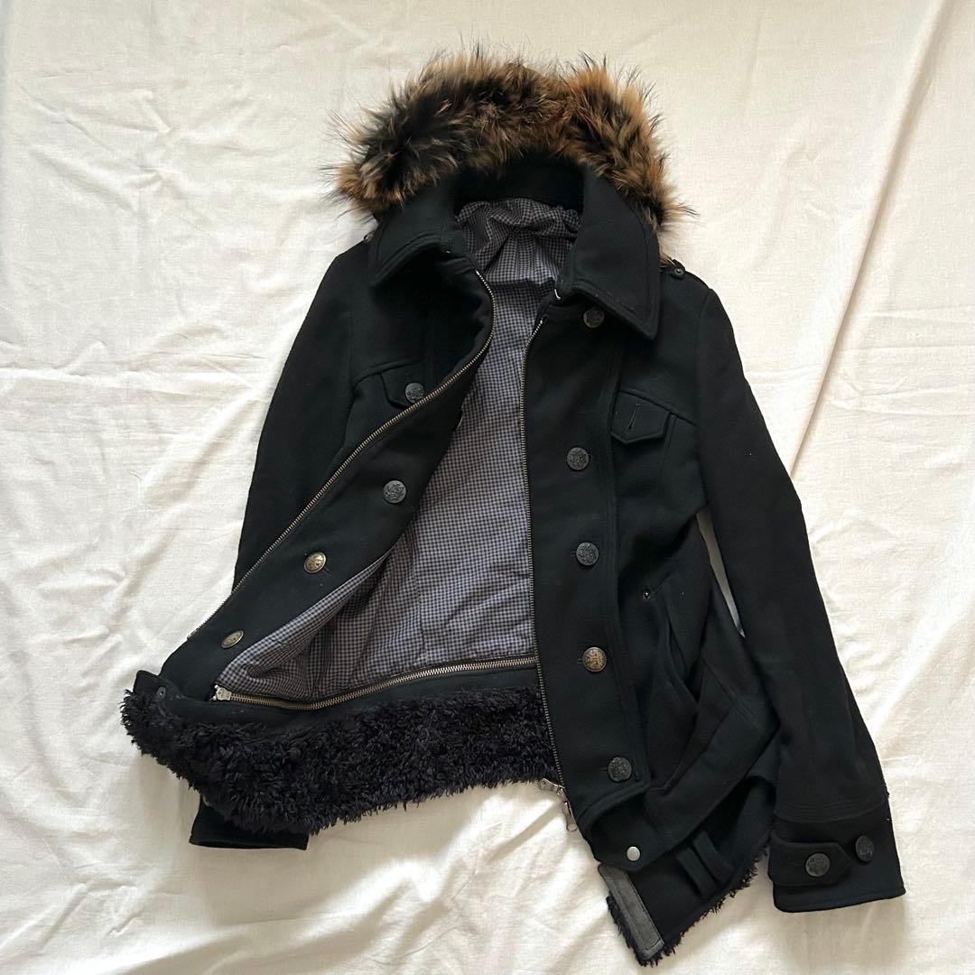 PPFM ナポレオンジャケット Pコート リアルファー ブラックy2k 00s