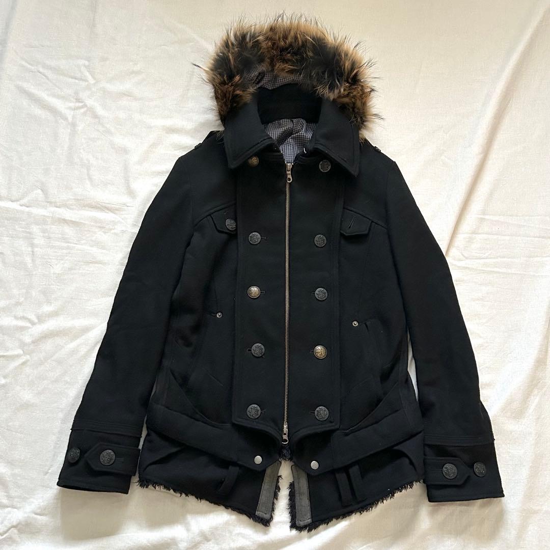 PPFM ナポレオンジャケット Pコート リアルファー ブラックy2k 00s
