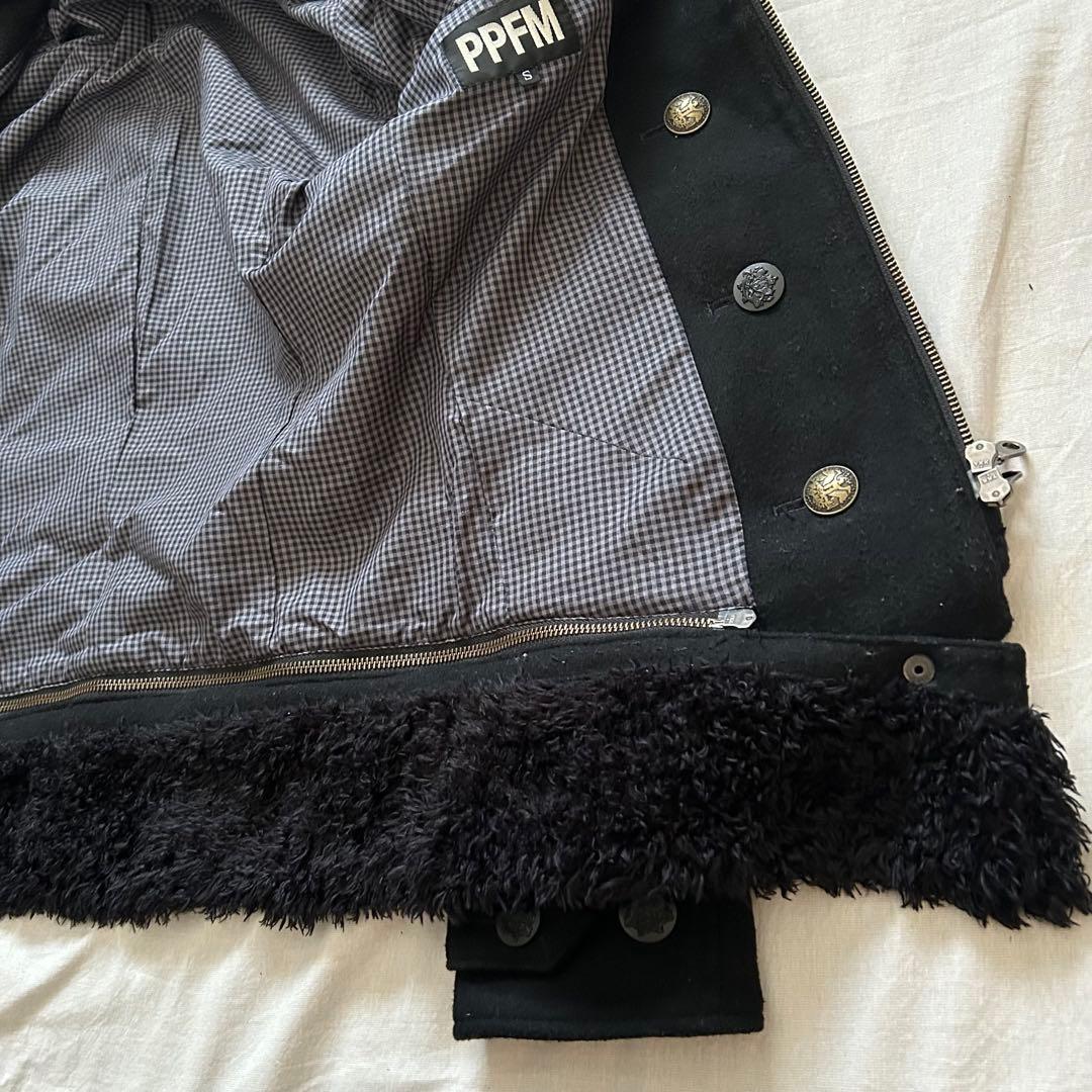 PPFM ナポレオンジャケット Pコート リアルファー ブラックy2k 00s