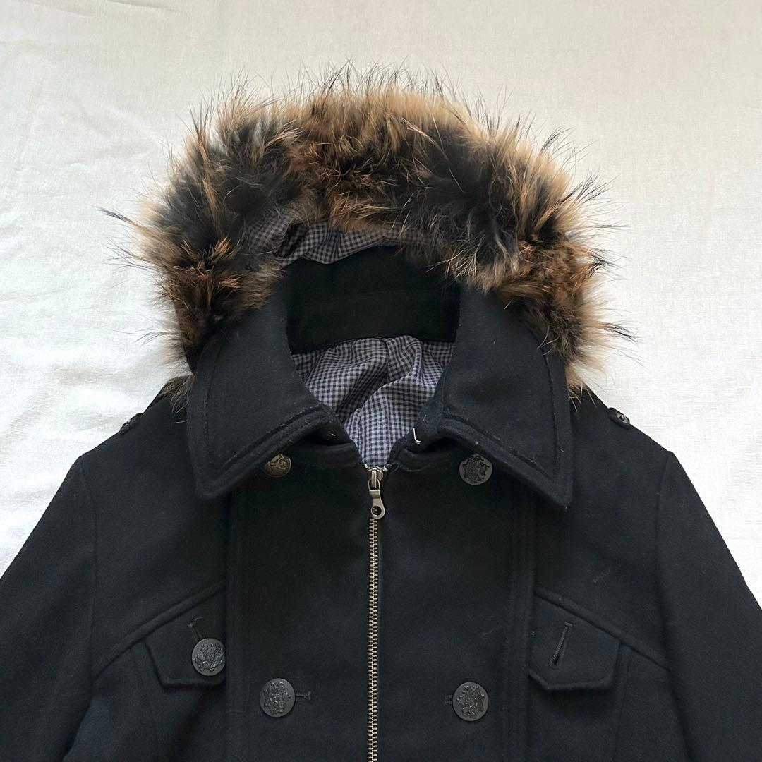 PPFM ナポレオンジャケット Pコート リアルファー ブラックy2k 00s