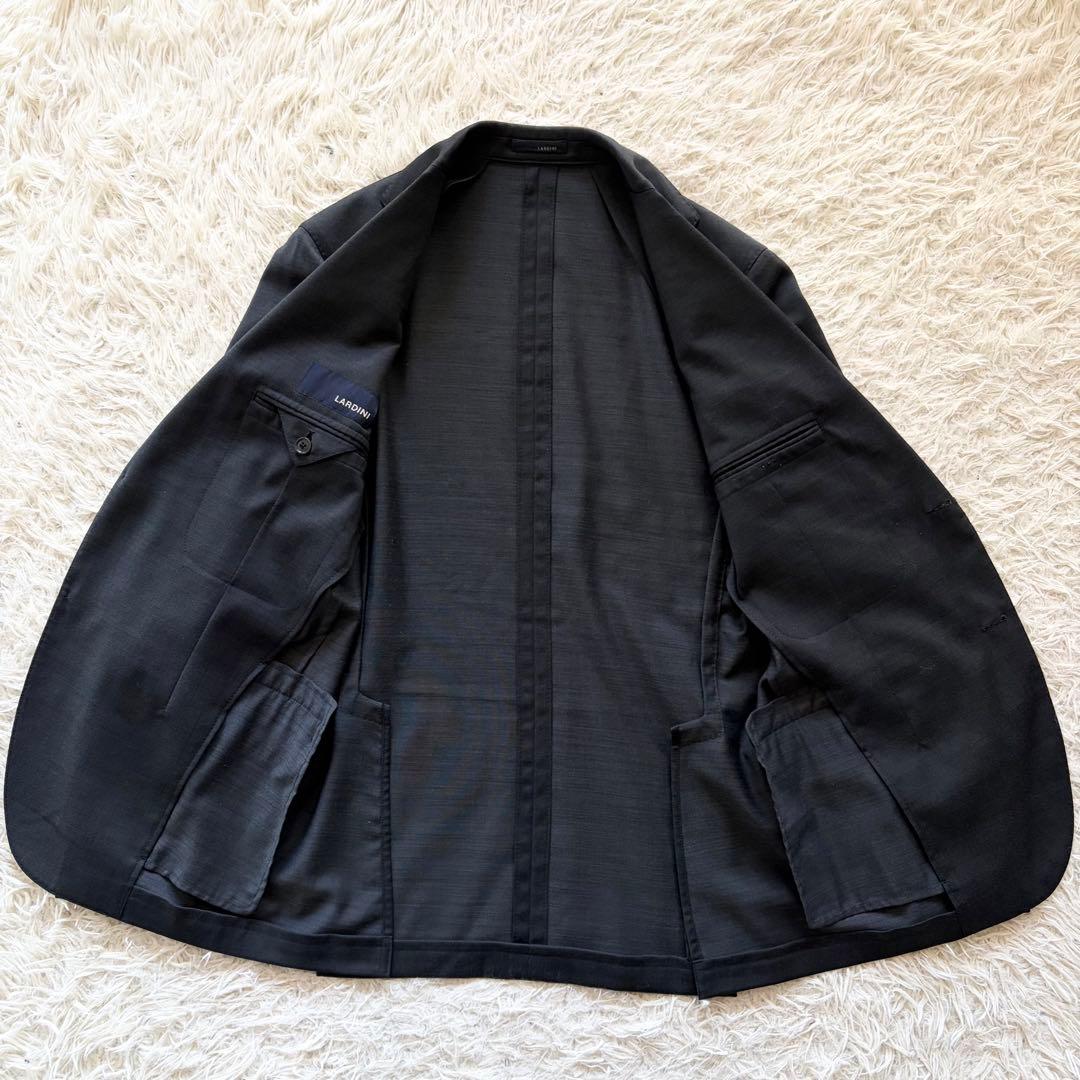 <最新ピン付>LARDINI 新ロゴ ダークグレー ウール スーツ 48