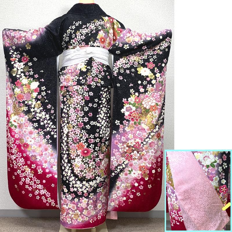 505z10〇銀通し 振袖 高身長な方にも 金彩 花 蝶々〇美品 成人式 結婚式