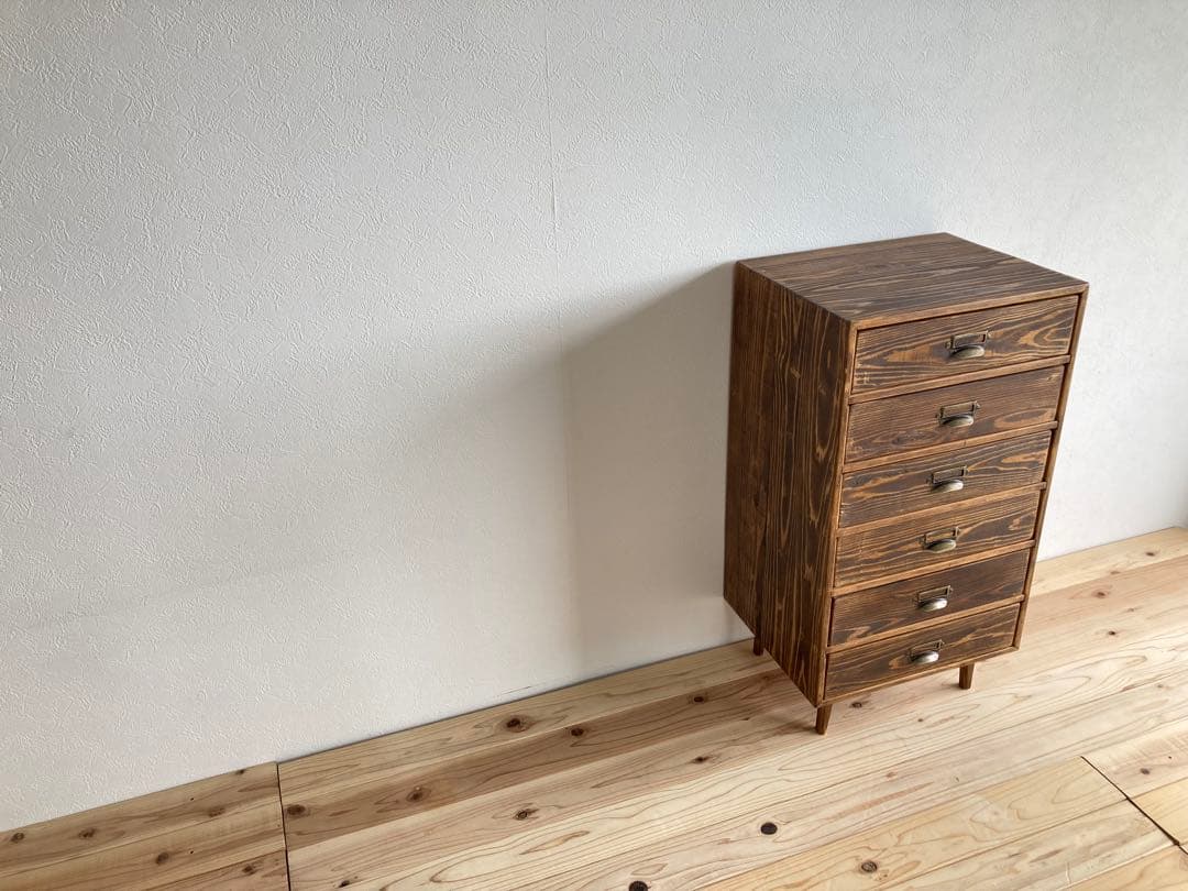 ハンドメイド 天然杉 アンティーク風 6段箪笥 チェスト 古民家 和モダン