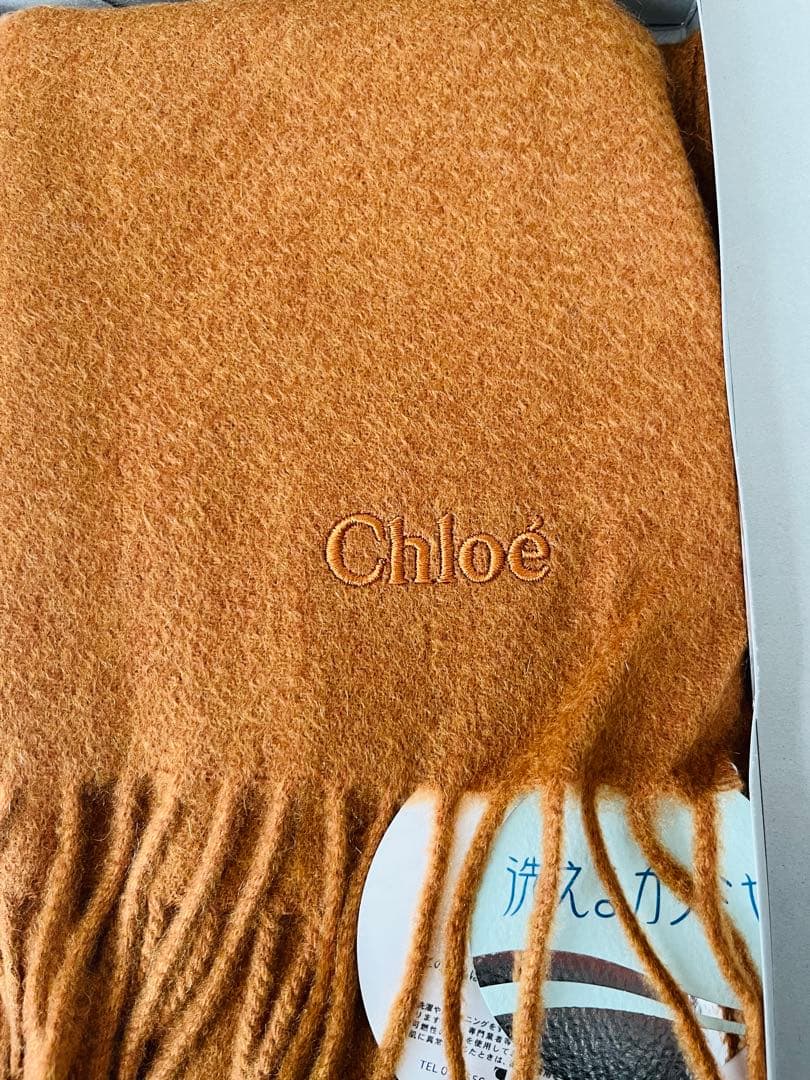 【新品、未使用】Chloé カシミヤマフラー オレンジ ブラウン
