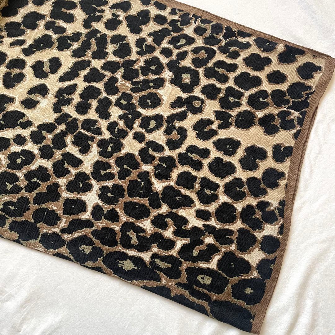 美品　manipuri ウールシルクヘリンボーン織レオパードストール　120