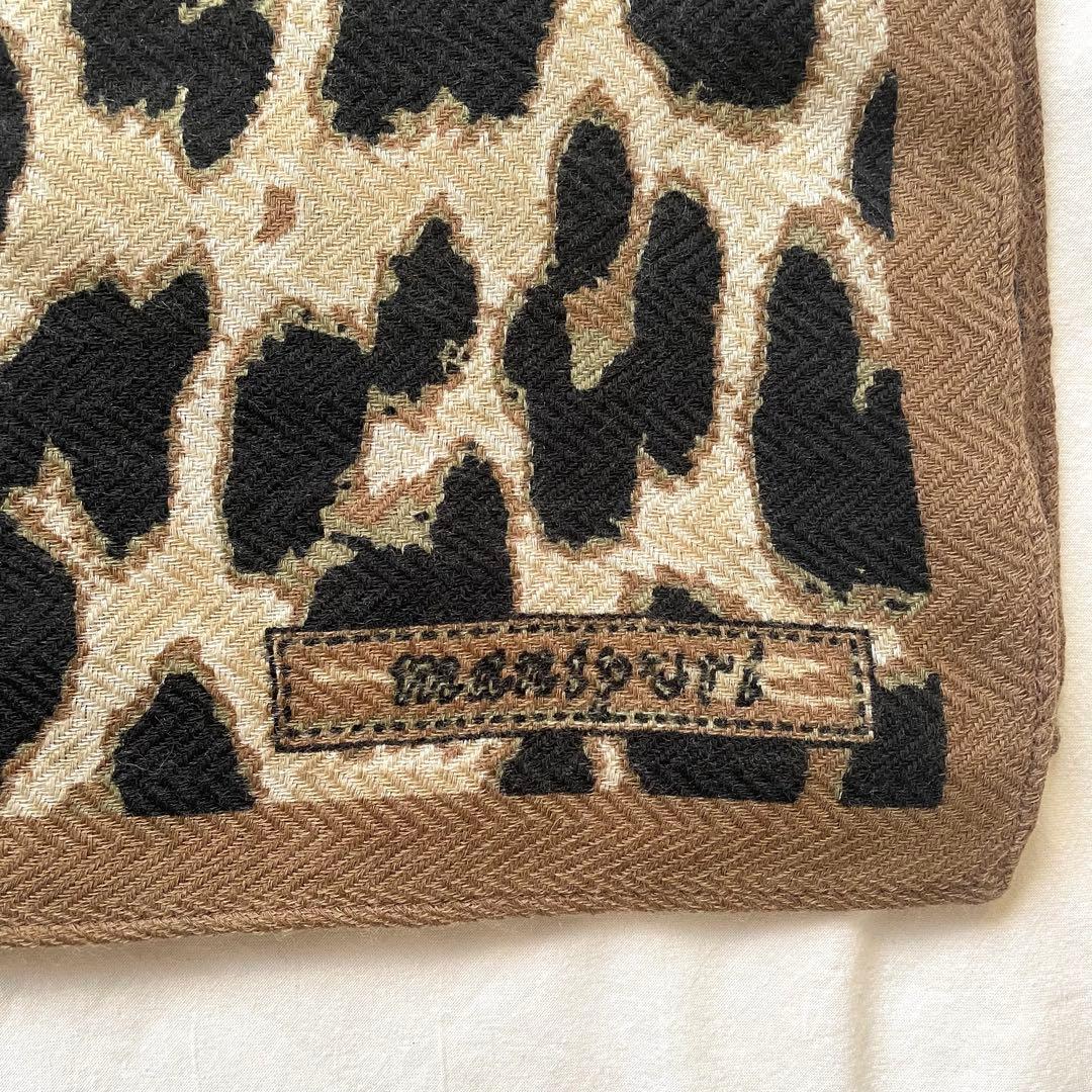 美品　manipuri ウールシルクヘリンボーン織レオパードストール　120