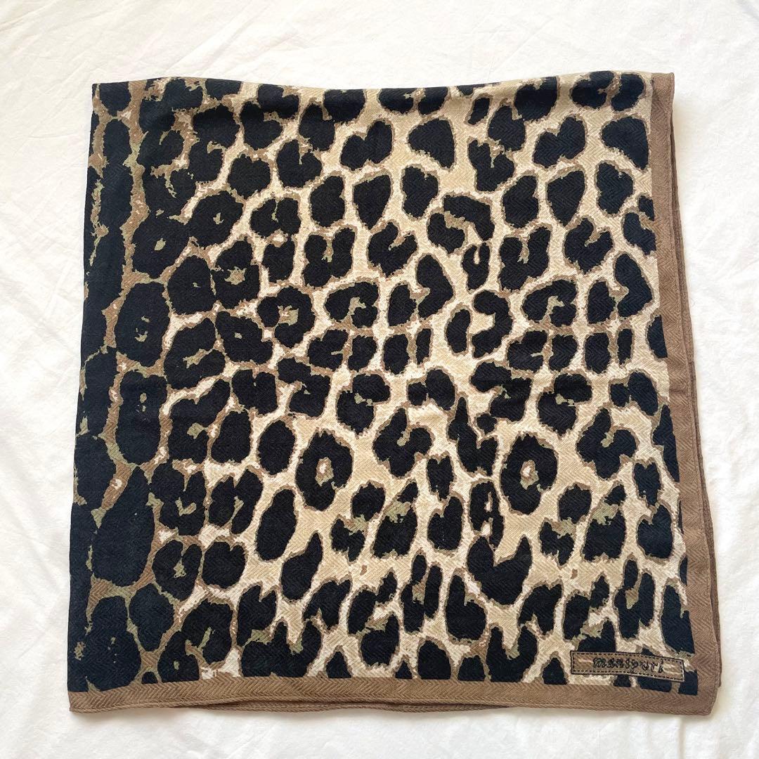 美品　manipuri ウールシルクヘリンボーン織レオパードストール　120