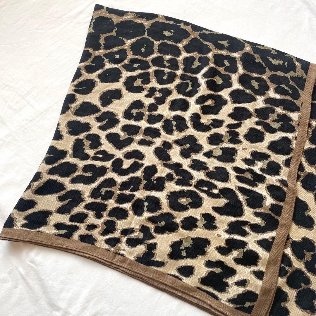 美品　manipuri ウールシルクヘリンボーン織レオパードストール　120