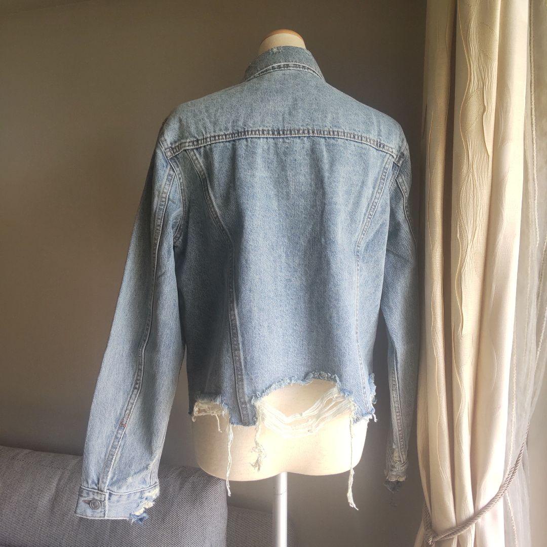 【タグ付新品】オーバーサイズ デニムジャケット ショート丈ダメージGジャン
