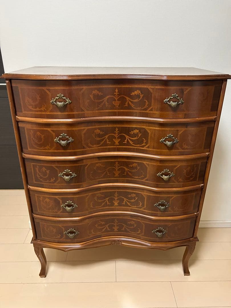 ソ*ト様 インレイ 5段 チェスト 猫脚 ドロワー 棚 アンティーク風