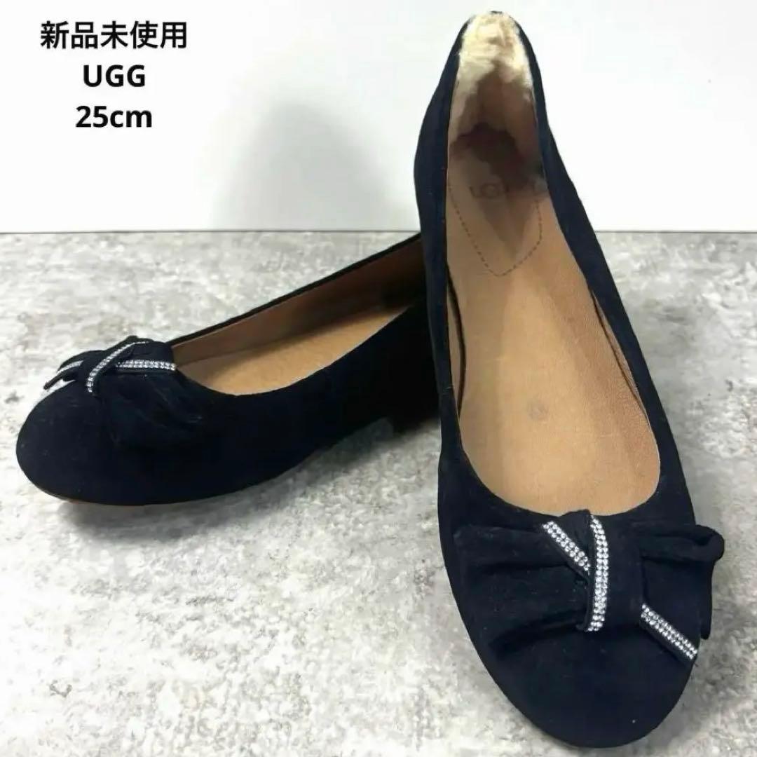 新品 UGG ジャクリーン JACQUELINE 25 スウェード 黒 フラット