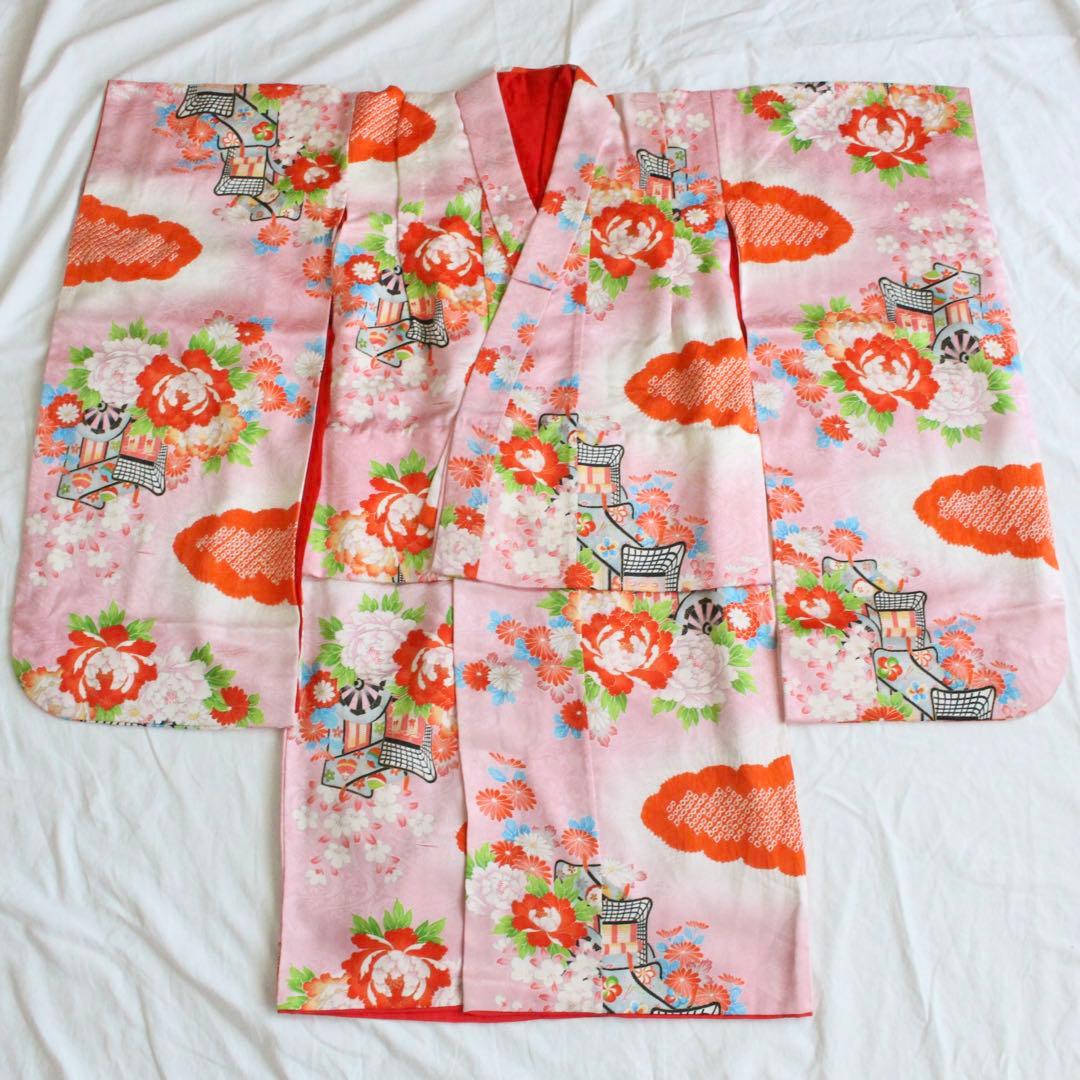 七五三 7歳 女の子 子供 正絹 ビーズバッグ 着物 帯 セット