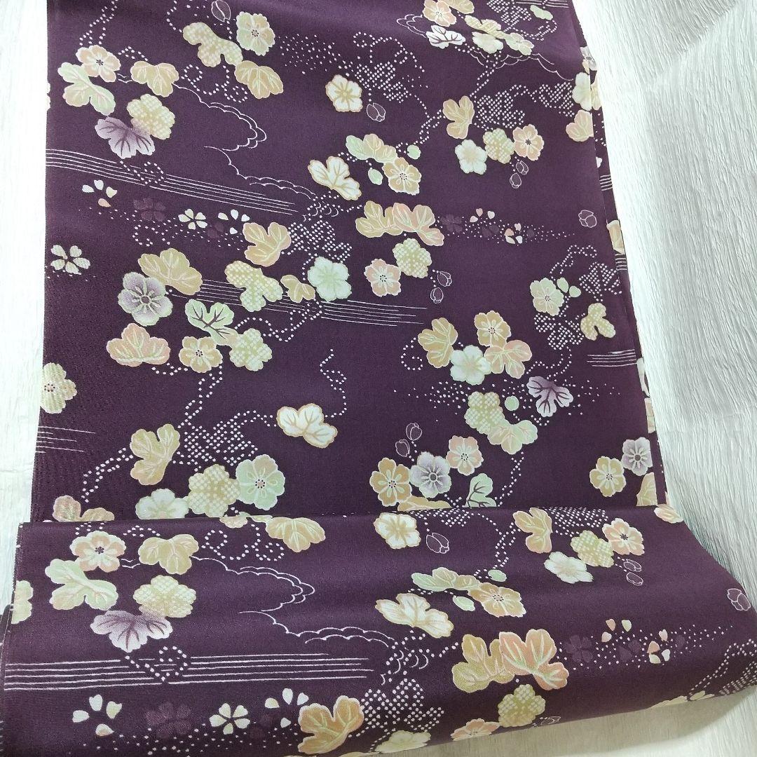 本日お値下げ 長襦袢 着尺 反物 紫色 花柄 13.5m 絹100%