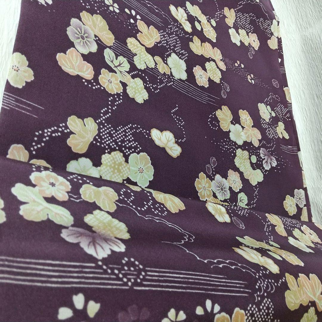 本日お値下げ 長襦袢 着尺 反物 紫色 花柄 13.5m 絹100%
