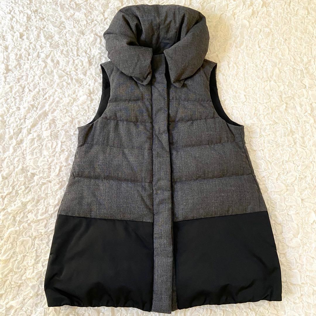 ウールカシミヤダウンベスト♡マーレンダム♡バイカラー♡40♡黒♡グレー♡2way