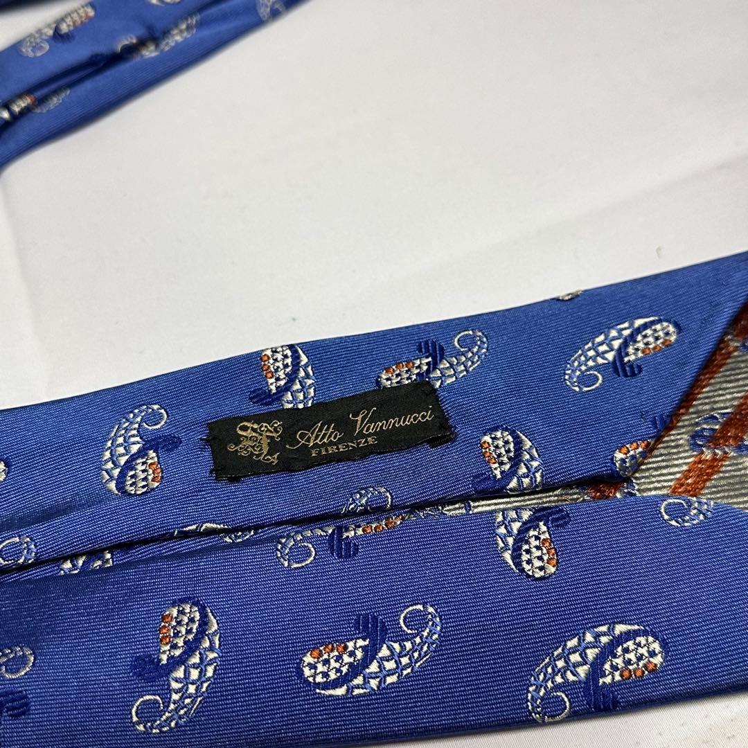アットバンヌッチ☆ネクタイ☆ブルー☆ペイズリー柄☆セッテピエゲ☆708