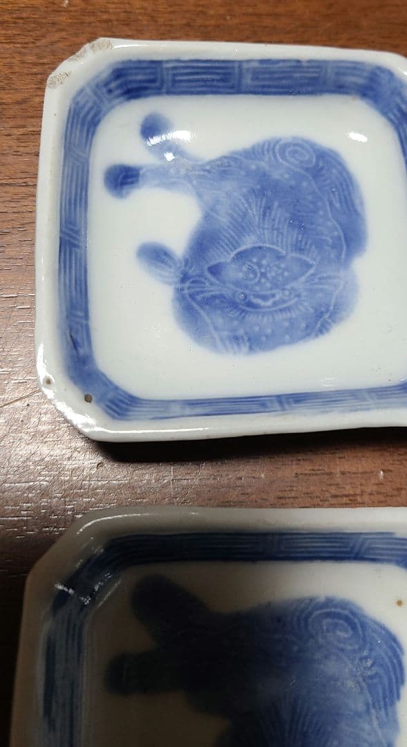 希少　幕末～明治　古伊万里　染付獅子図　手塩皿　角豆皿　豆皿　アンティーク　骨董