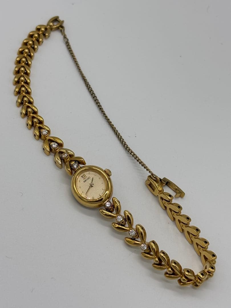 【美品】セイコー 8P石付き クォーツ【1E20-6050】純正ブレス【稼働品】