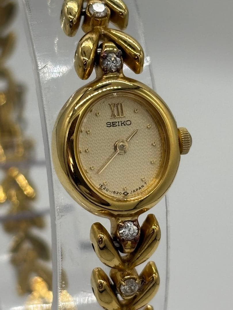【美品】セイコー 8P石付き クォーツ【1E20-6050】純正ブレス【稼働品】