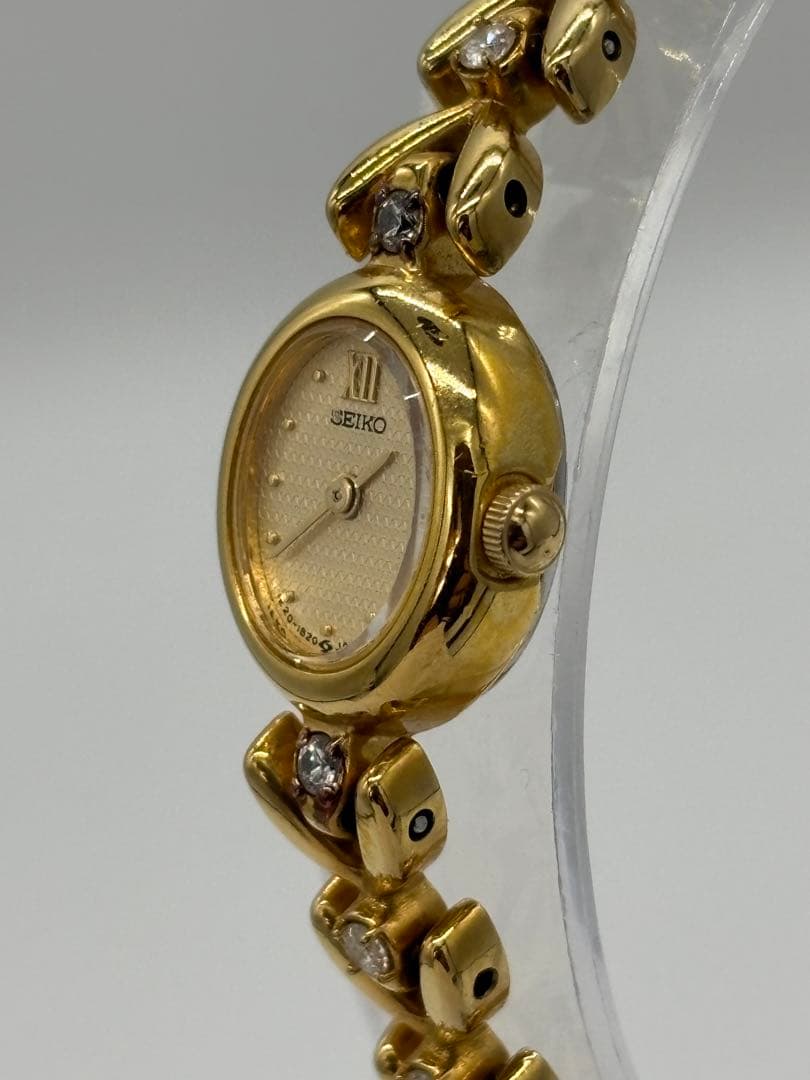【美品】セイコー 8P石付き クォーツ【1E20-6050】純正ブレス【稼働品】